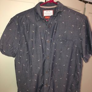 Denim/Flower Med Blue-Gray Short Sleeve Button Up